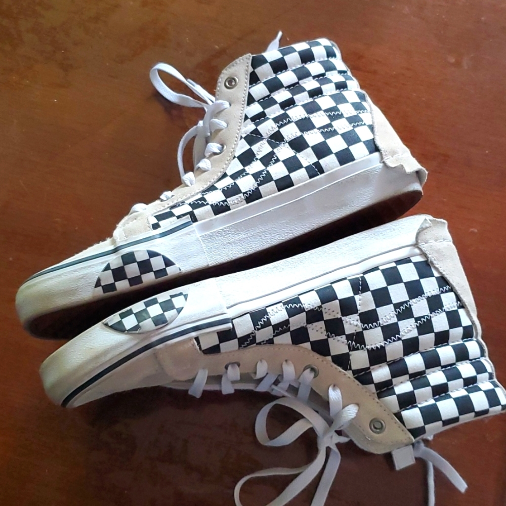 Vans Sk8 Hi Reissue Checkerboard, White/Black, Zippers- Outer